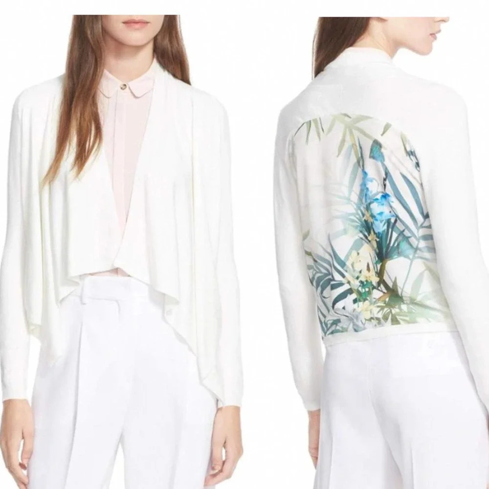 Ted Baker Veena Twilight Floral Woven Back Wrap Cardigan Size‎ 2 / US 6
